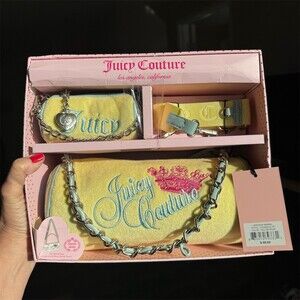 Juicy Couture Barrel Bag Set Womens Small Yellow Pear Crossbody + Pouch